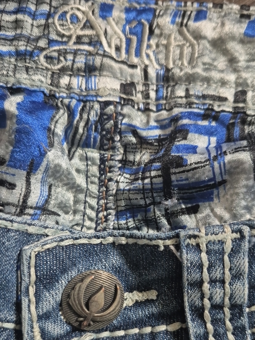 Adiktd Y2K Vintage Embellished Cross Pocket Light Wash Low Rise Flare Jeans - Picture 4 of 5
